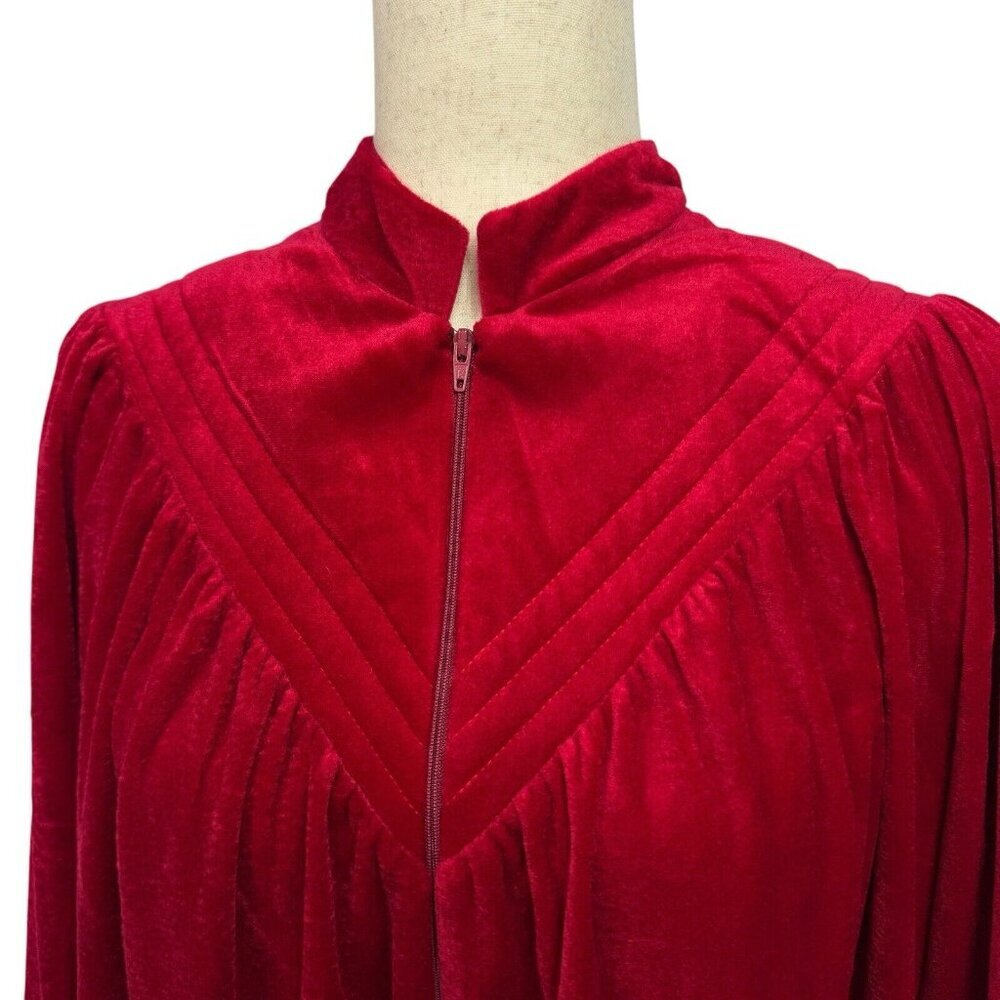 Vtg Heather Collection Robe Size Medium Red Velour 1/2 Zip Pocket Grandmacore - Picture 4 of 8